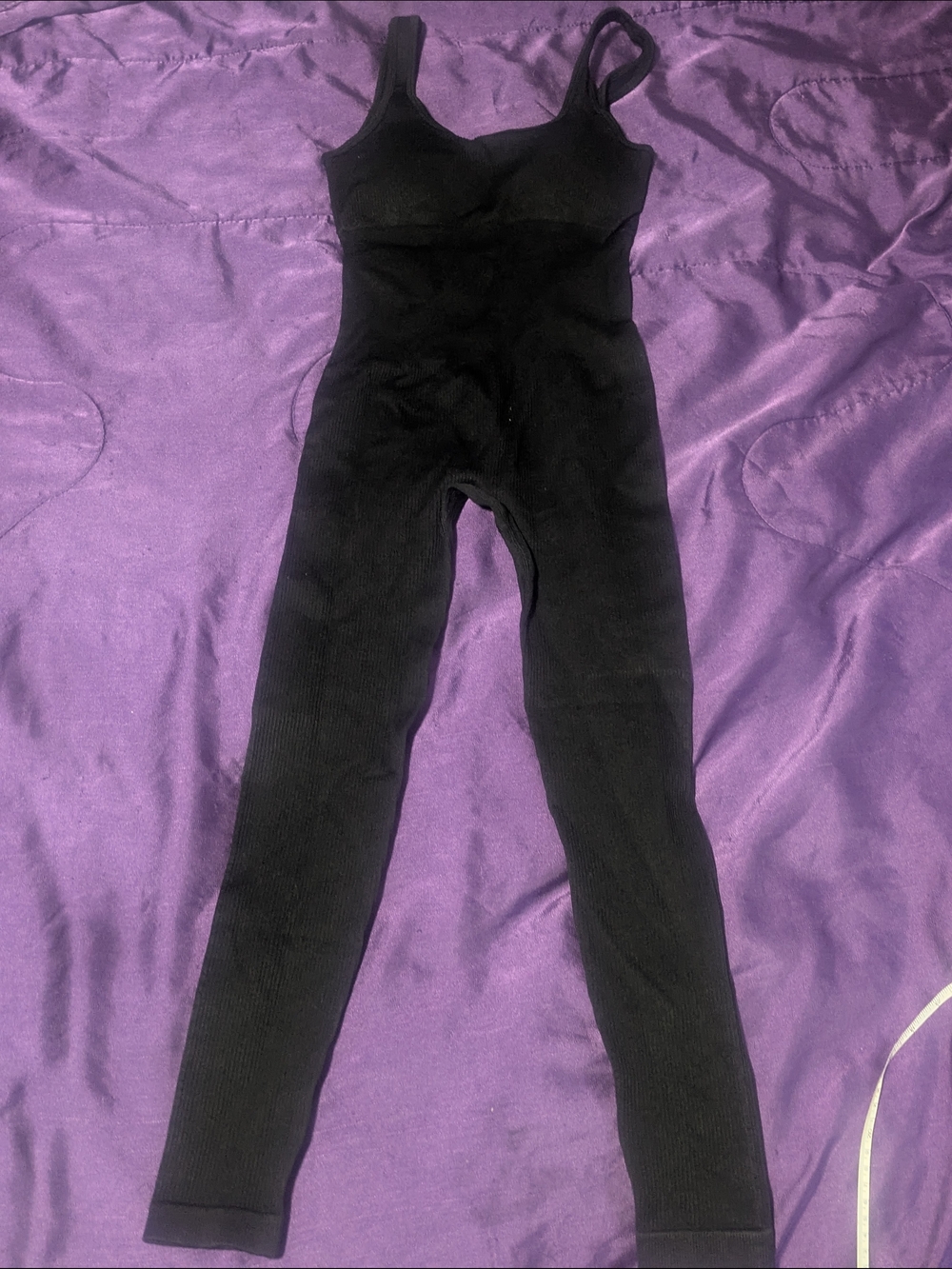 Black Ribbed Slim-Fit Jumpsuit